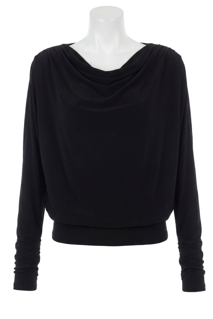 NEW JOSEPH RIBKOFF high neck cowl back long sleeve top in black